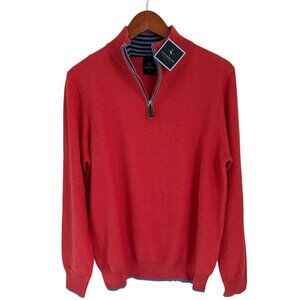 Tailorbyrd Cotton Textured Waffle Quarter-Zip Pullover Coral Size Med